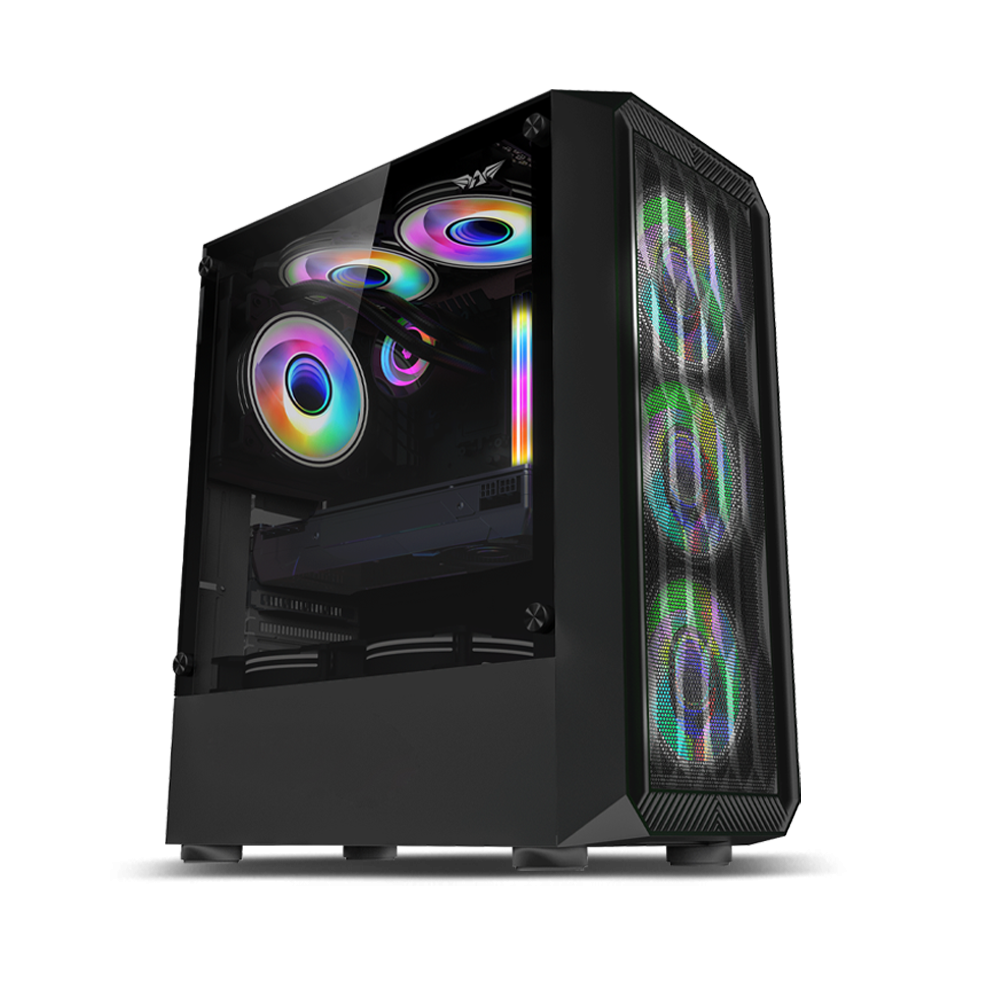 CASE Tritron Pro 100 Black / Compatible ITX MATX ATX / VISTA LATERAL PANORAMICA DE MALLA