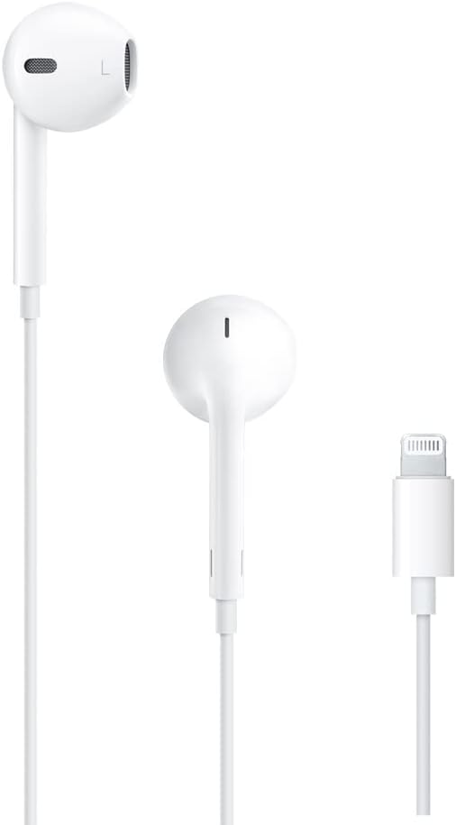 Auriculares Apple EarPods con conector Lightning, auriculares con cable para iPhone con control remoto integrado para controlar música, llamadas telefónicas y volumen