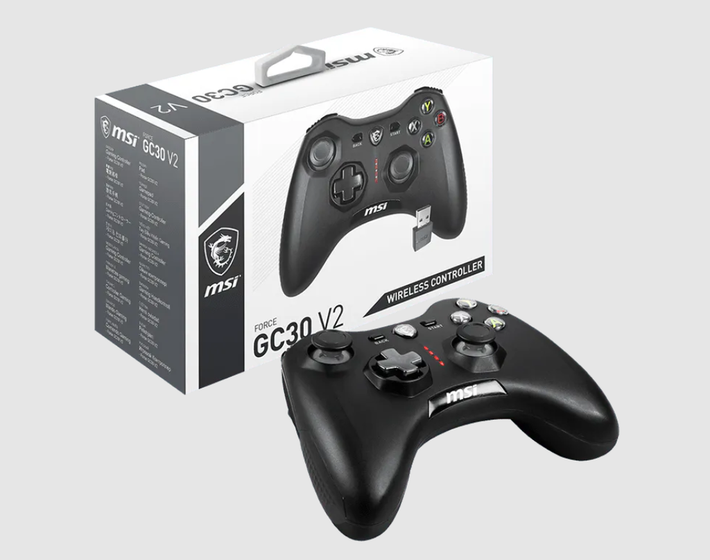 MSI FORCE GC30 V2 GAMING CONTROLLER, USB 2.0 dongle inalámbrico, Windows 10 / Android 4.1 y superior, Cable Micro USB Cable de 2m y Cable OTG de 30cm para android, Batería Li-ion de 600 mAh.