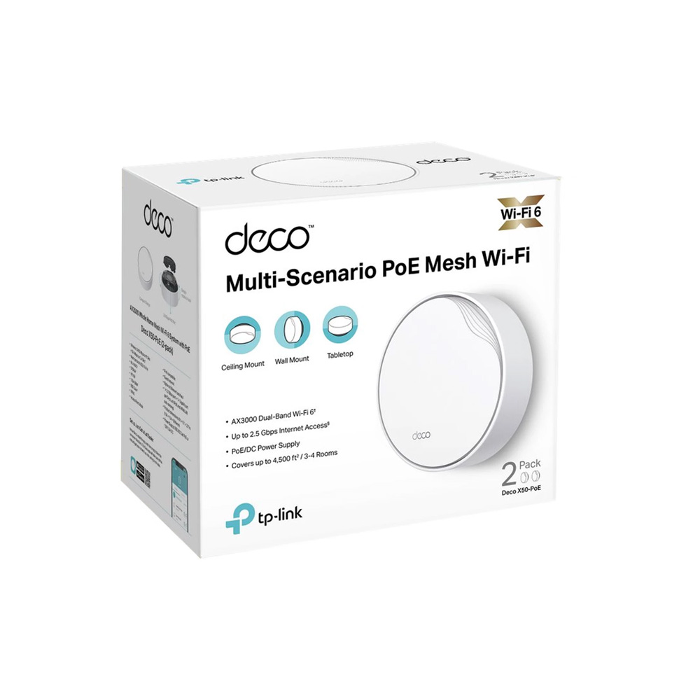 ROUTER TPLINK DECO X50 - POE / 2-PACK SISTEMA WIFI DE MAYA AX3000 / 150 DISP. CONECTADOS / POE